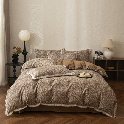 Bettwäsche-Set aus gebürsteter Baumwolle mit Vintage-Blattspitze - image 1