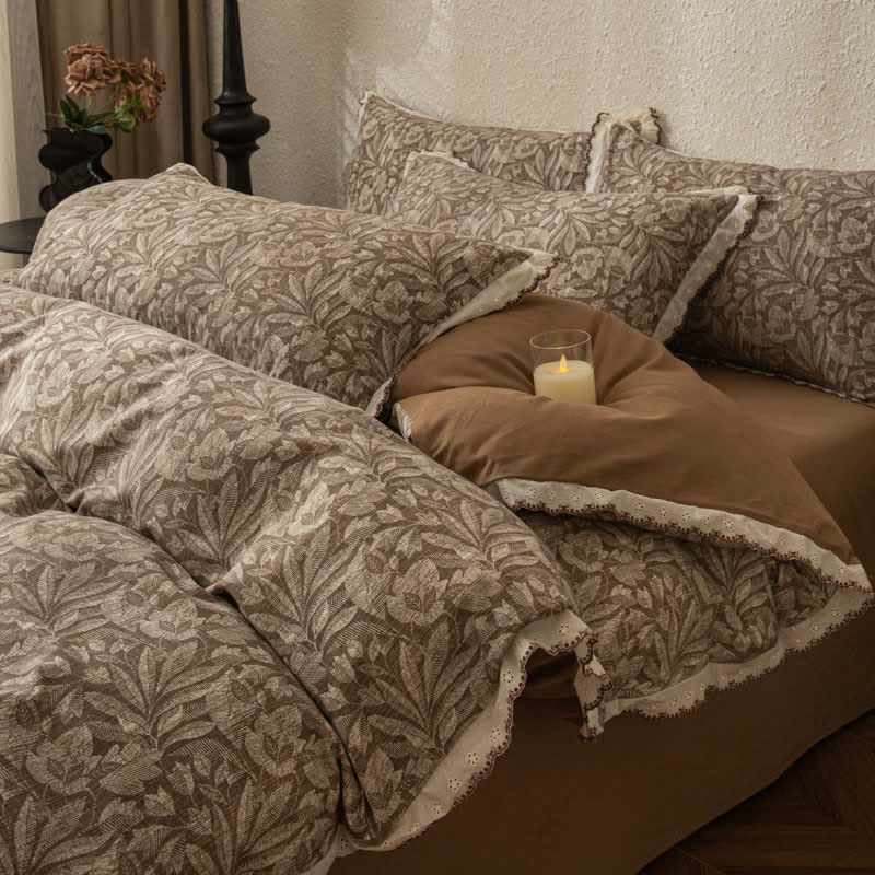 Bettwäsche-Set aus gebürsteter Baumwolle mit Vintage-Blattspitze - 220cm x 240cm - image 0