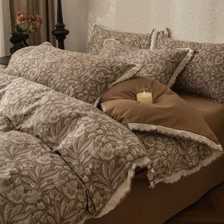 Bettwäsche-Set aus gebürsteter Baumwolle mit Vintage-Blattspitze - 220cm x 240cm - image 0