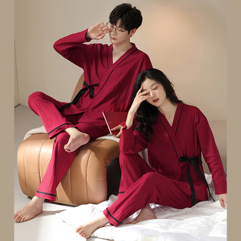 Partner-Pyjama-Set aus Baumwolle, Kimono-Design - image 2