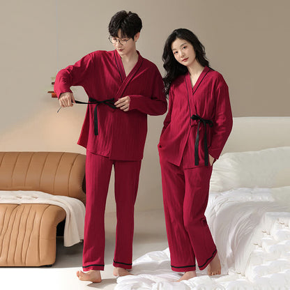 Partner-Pyjama-Set aus Baumwolle, Kimono-Design - image 1