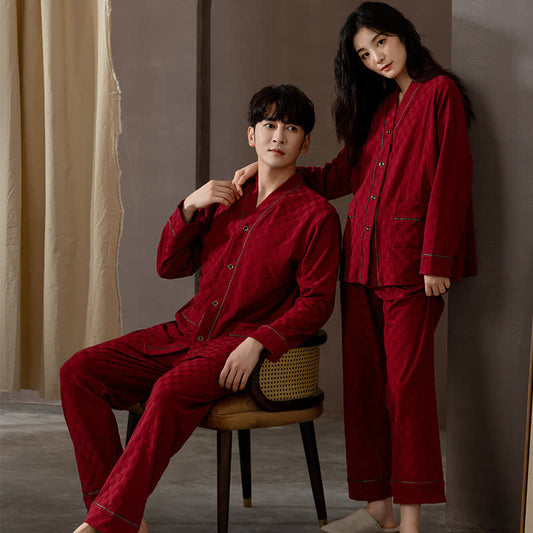 Kariertes Partner-Pyjama-Set aus Baumwolle - Rot - Herren: 3XL - image 0