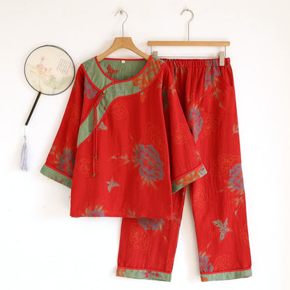 Pyjama aus Baumwollgaze mit Pfingstrosen- und Schmetterlingsmuster (Jacquard) - Rot - XL - image 13