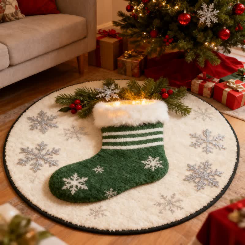 Weihnachtsstrumpf-Teppich mit Schneeflocken-3D-Effekt - 140cm x 140cm - image 0