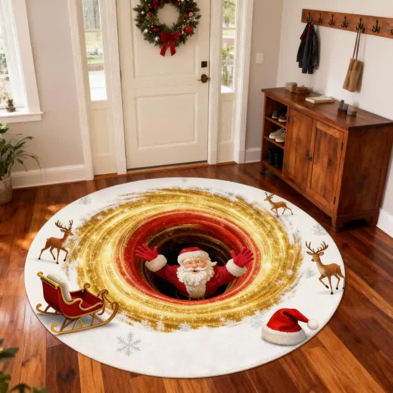 Weihnachtsmann-Rentier-Teppich mit 3D-Effekt - 140cm x 140cm - image 0
