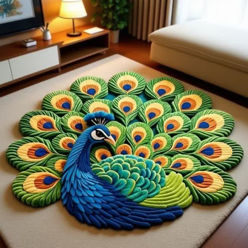 Teppich mit Pfauenblumenmuster und 3D-Effekt - B - 160cm - image 1