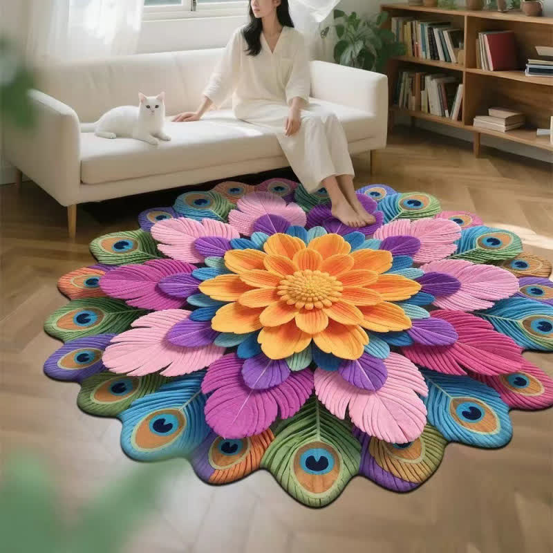 Teppich mit Pfauenblumenmuster und 3D-Effekt - F - 160cm - image 5