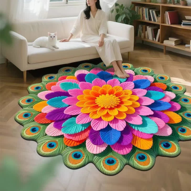 Teppich mit Pfauenblumenmuster und 3D-Effekt - E - 160cm - image 4