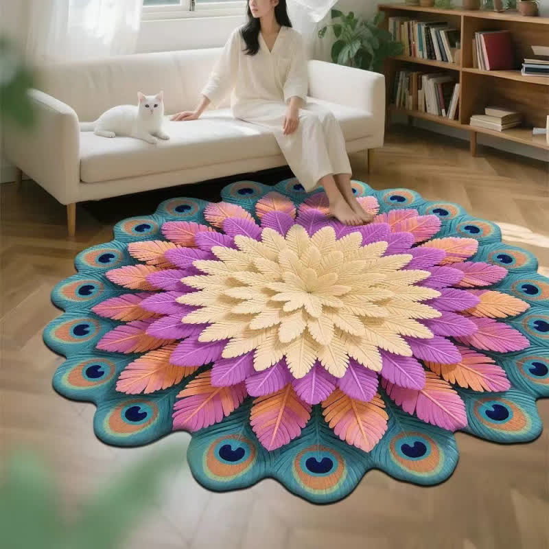 Teppich mit Pfauenblumenmuster und 3D-Effekt - D - 160cm - image 3