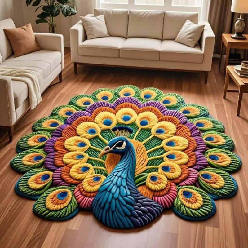 Teppich mit Pfauenblumenmuster und 3D-Effekt - A - 160cm - image 0