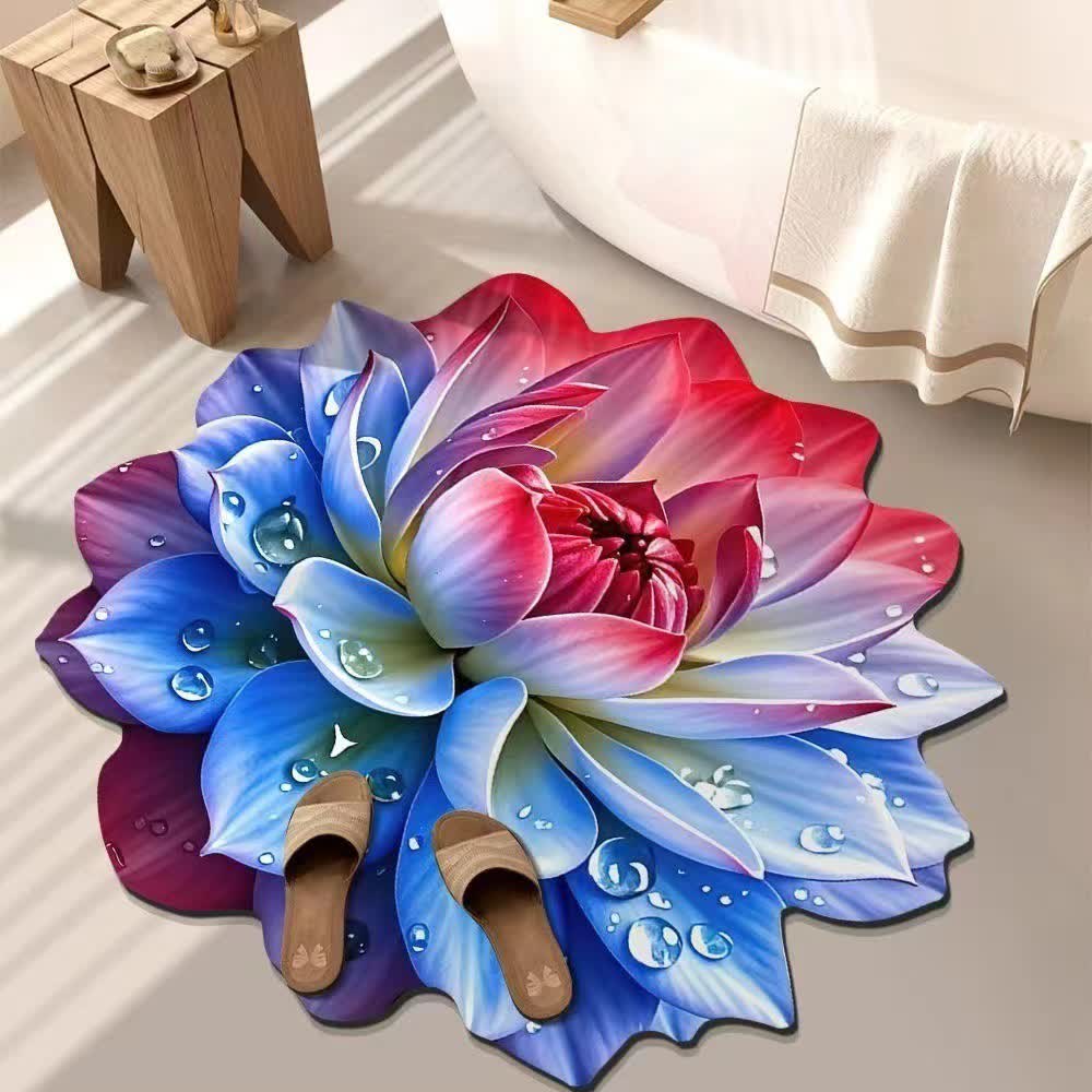 Bunter Teppich mit floralem 3D-Effekt - Blau & Rot - 140cm - image 4