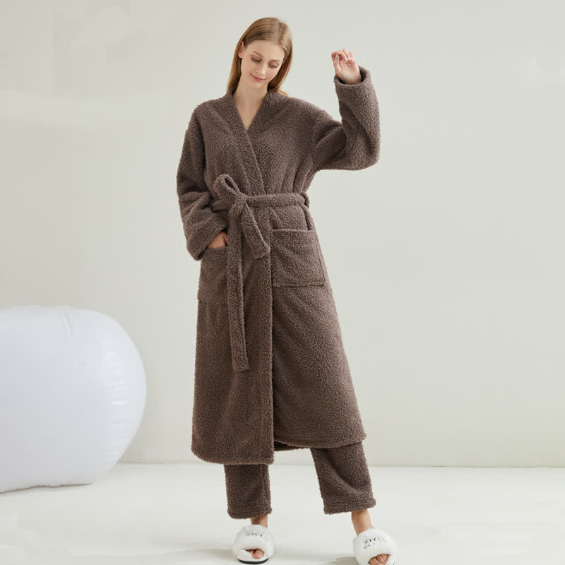 Partner-Bademantel-Hosen-Set in passenden Unifarben - Bademantel mit Hose - Kaffee - XXL - image 7