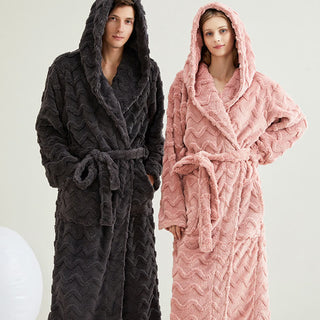 Unisex-Bademantel mit Kapuze und Wellenstruktur - image 0