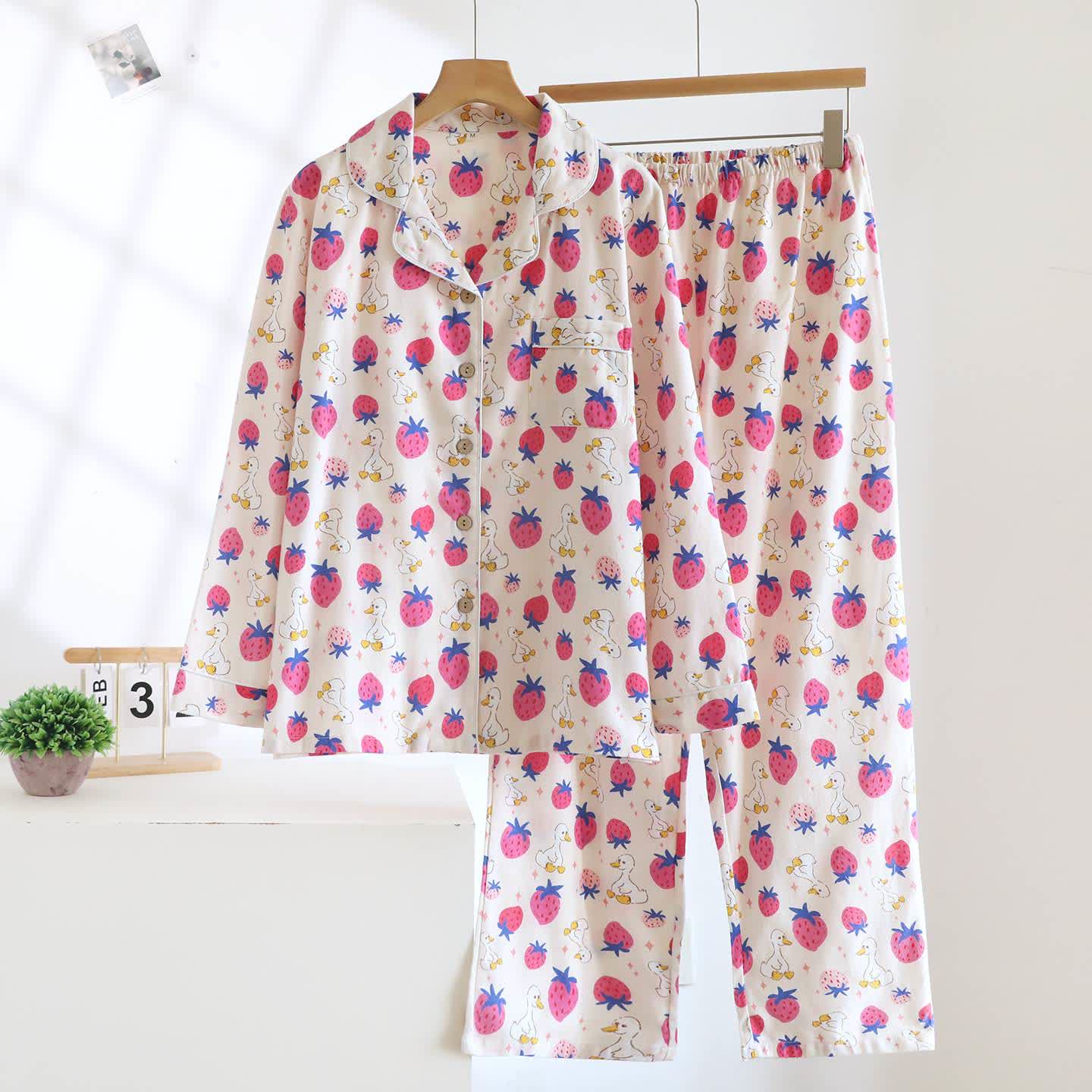 Loungewear-Set aus gebürsteter Baumwolle in Erdbeerfarben - Wie abgebildet - XL - image 0