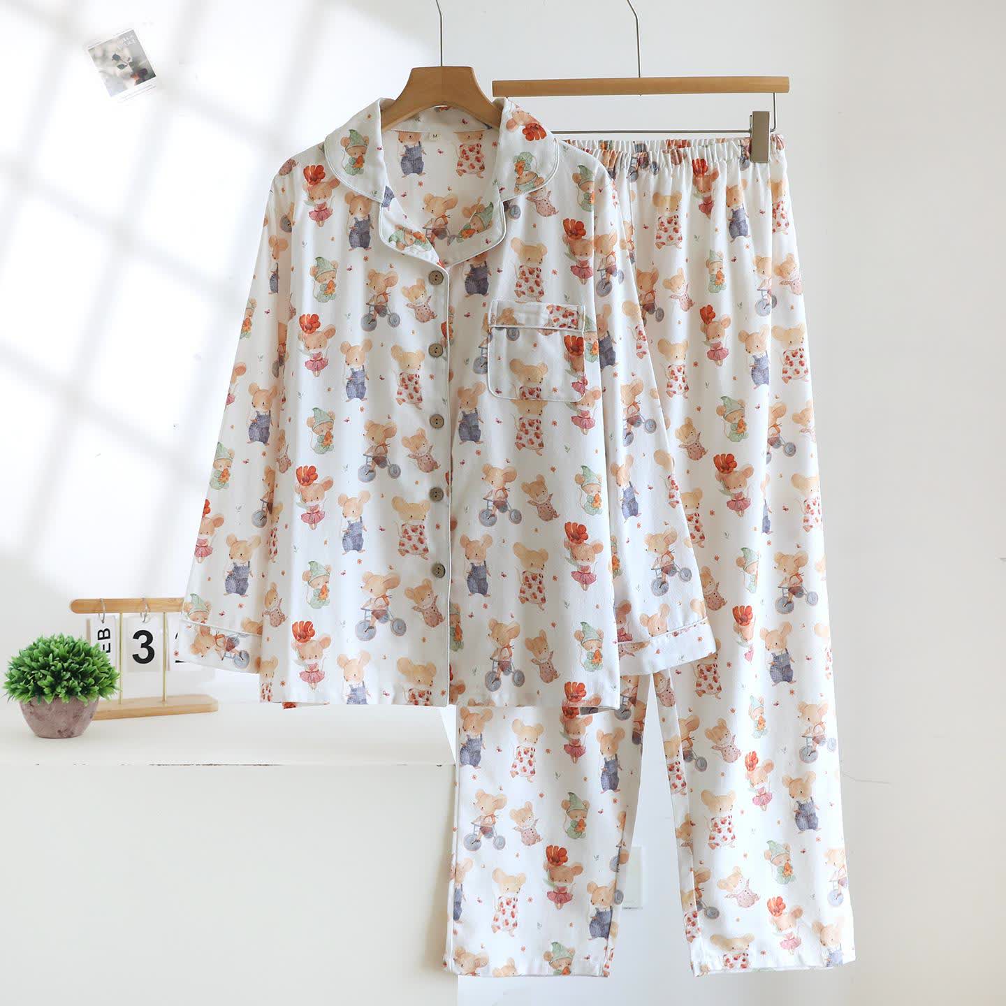 Loungewear-Set aus gebürsteter Baumwolle mit Cartoon-Tiermotiven - Wie abgebildet - XL - image 0