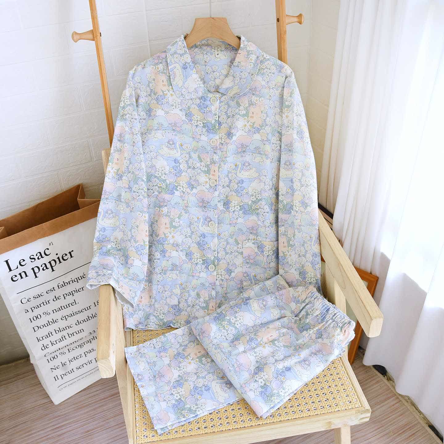 Swan Garden Loungewear-Set aus gebürsteter Baumwolle - Wie abgebildet - XL - image 0