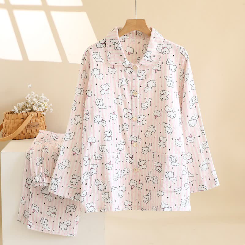 Loungewear-Set aus gebürsteter Baumwolle mit Cartoon-Welpenmotiv - image 1