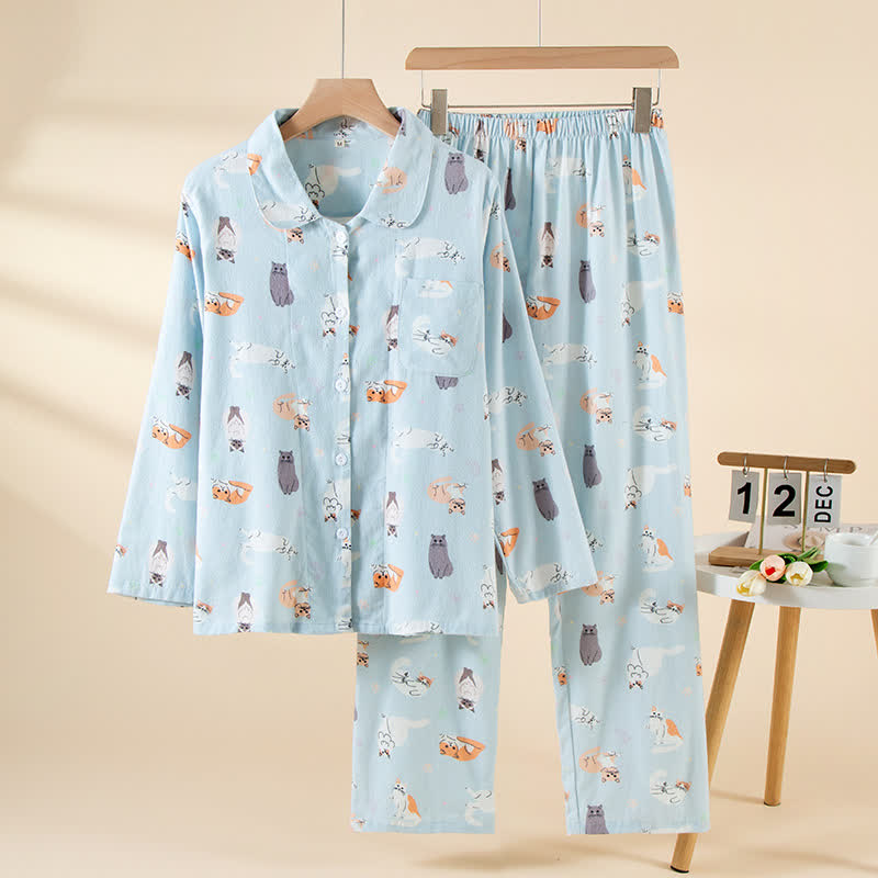 Loungewear-Set aus gebürsteter Baumwolle mit Cartoon-Katzenmotiv - Wie abgebildet - XL - image 0