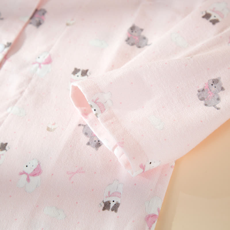 Niedliches Loungewear-Set aus gebürsteter Baumwolle mit Hunde- und Katzenmotiven - image 4