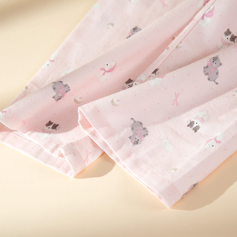 Niedliches Loungewear-Set aus gebürsteter Baumwolle mit Hunde- und Katzenmotiven - image 7