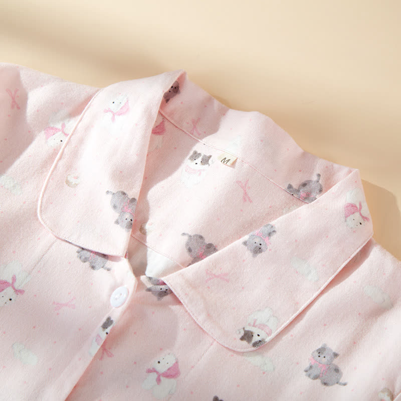 Niedliches Loungewear-Set aus gebürsteter Baumwolle mit Hunde- und Katzenmotiven - image 2