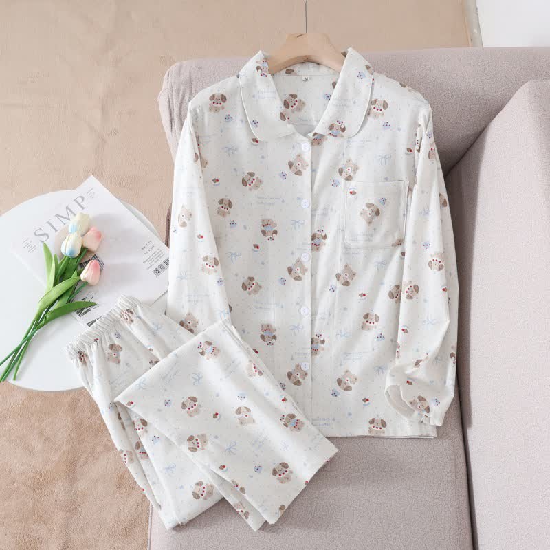 Loungewear-Set aus gebürsteter Baumwolle in Hundebeige - image 1