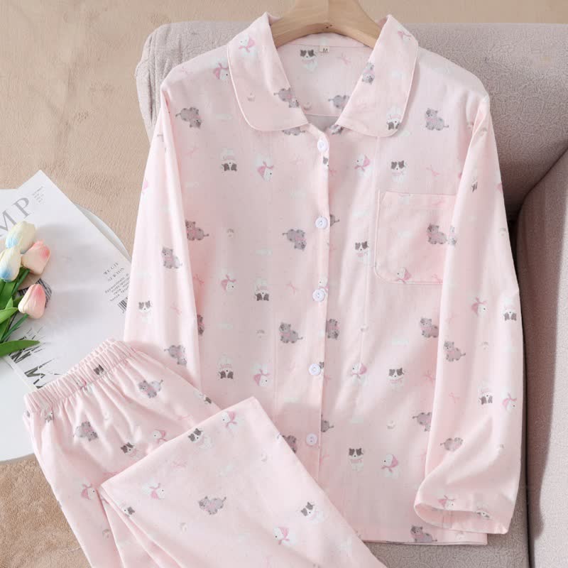 Niedliches Loungewear-Set aus gebürsteter Baumwolle mit Hunde- und Katzenmotiven - image 1