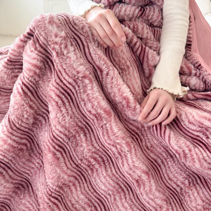 Plüschdecke aus Kunstfell mit Wellenmuster und Jacquard-Print - Rosa - 2 Kissenbezüge - 48cm x 74cm - image 0