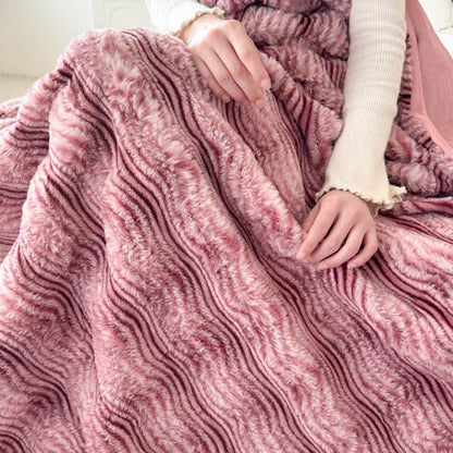 Plüschdecke aus Kunstfell mit Wellenmuster und Jacquard-Print - Rosa - 2 Kissenbezüge - 48cm x 74cm - image 0