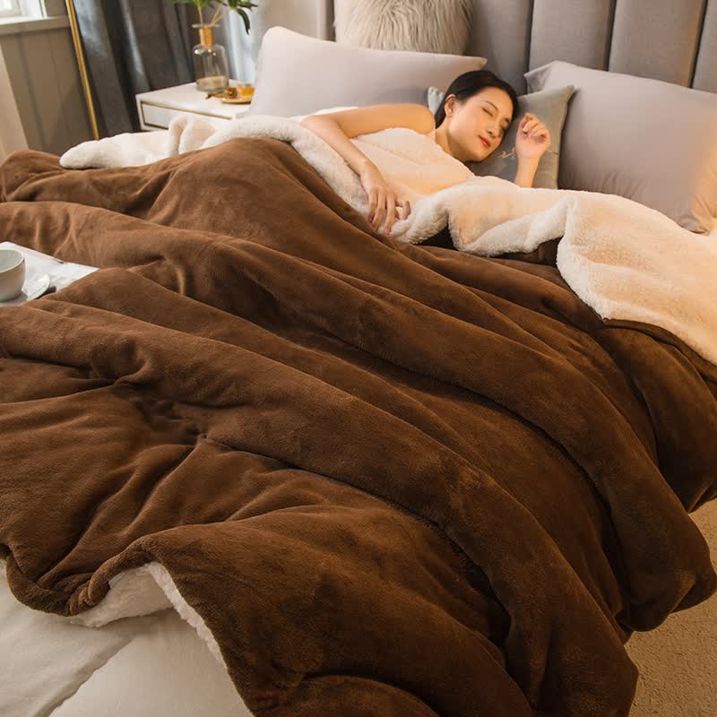 Einfarbiger Sherpa-Bettbezug/Decke - Kaffee - 200cm x 230cm - image 15