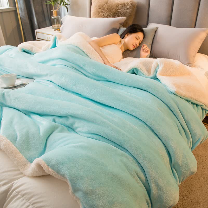 Einfarbiger Sherpa-Bettbezug/Decke - Lake Blue - 200cm x 230cm - image 5