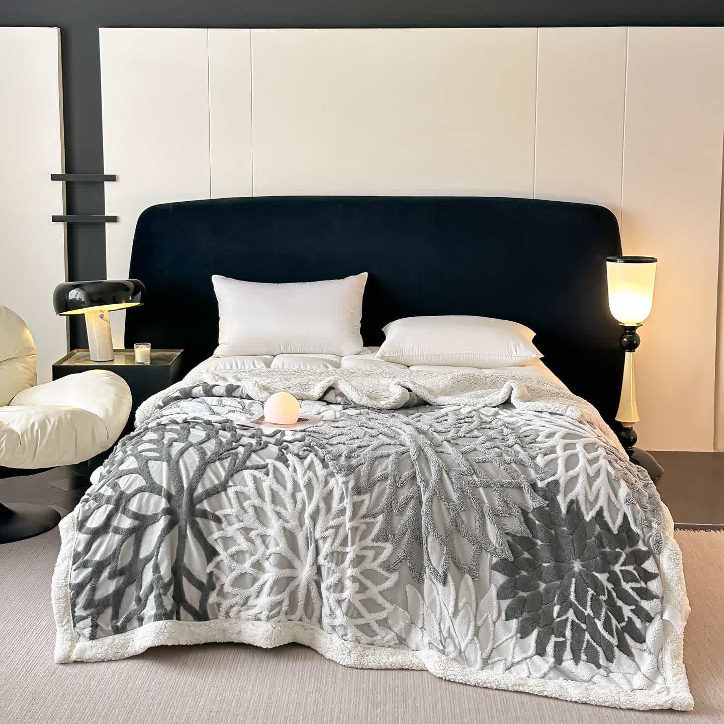 Sherpa-Decke mit floralem Muster - Dunkelgrau - 200cm x 230cm - image 14