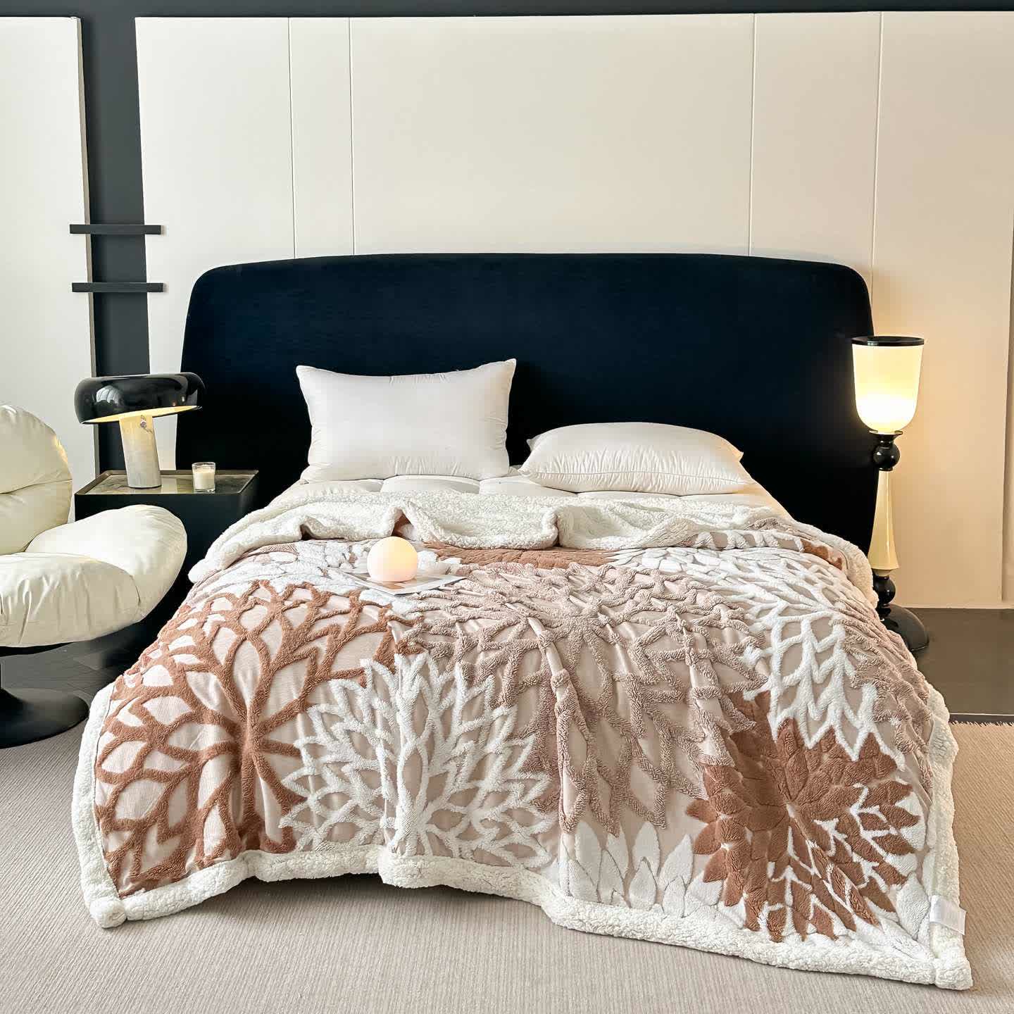Sherpa-Decke mit floralem Muster - Khaki - 200cm x 230cm - image 0
