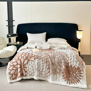 Sherpa-Decke mit floralem Muster - Khaki - 200cm x 230cm - image 0