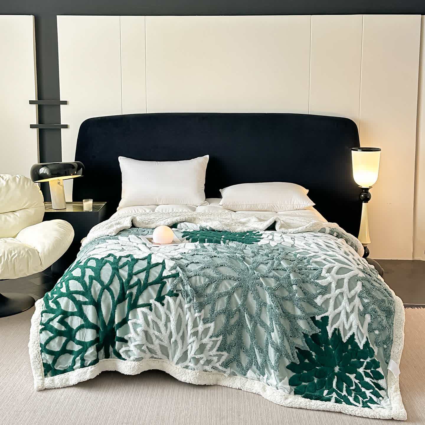 Sherpa-Decke mit floralem Muster - Dunkelgrün - 200cm x 230cm - image 12