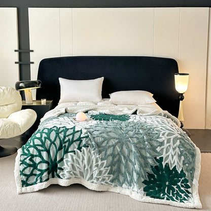Sherpa-Decke mit floralem Muster - Dunkelgrün - 200cm x 230cm - image 12
