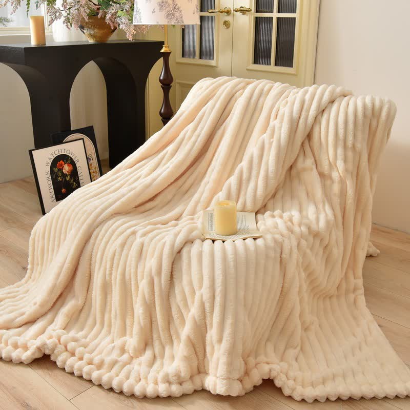 Moderne, gestreifte, warme Überwurfdecke - Beige - 200cm x 230cm - image 10