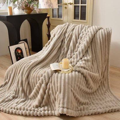 Moderne, gestreifte, warme Überwurfdecke - Khaki - 200cm x 230cm - image 8