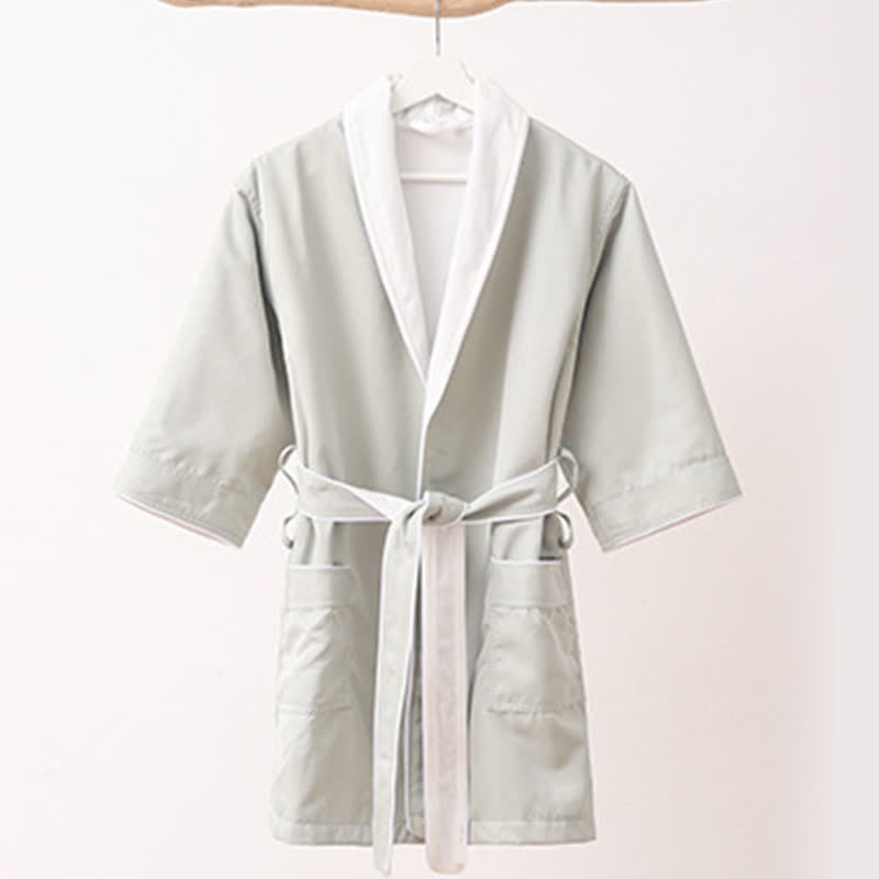Minimalistischer, einfarbiger Kinderbademantel mit Tasche - Grün - XL - image 8