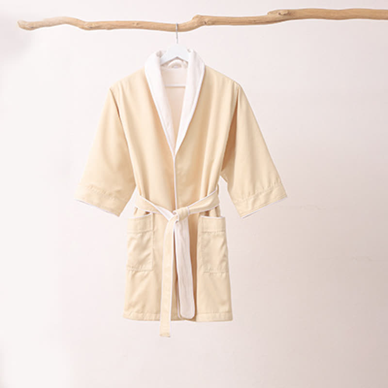 Minimalistischer, einfarbiger Kinderbademantel mit Tasche - Gelb - XL - image 6
