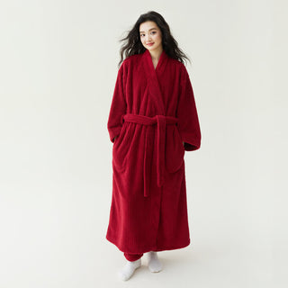 Minimalistischer Stil, einfarbiger Plüschbademantel - Rot - Bademantel mit Hose - XL - image 0