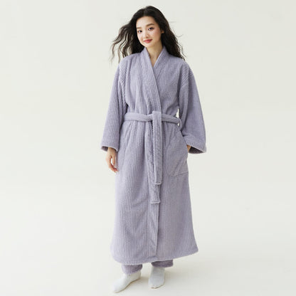 Minimalistischer Stil, einfarbiger Plüschbademantel - Lila - Bademantel mit Hose - XL - image 4
