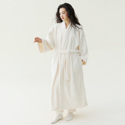 Minimalistischer Stil, einfarbiger Plüschbademantel - Beige - Bademantel mit Hose - XL - image 2