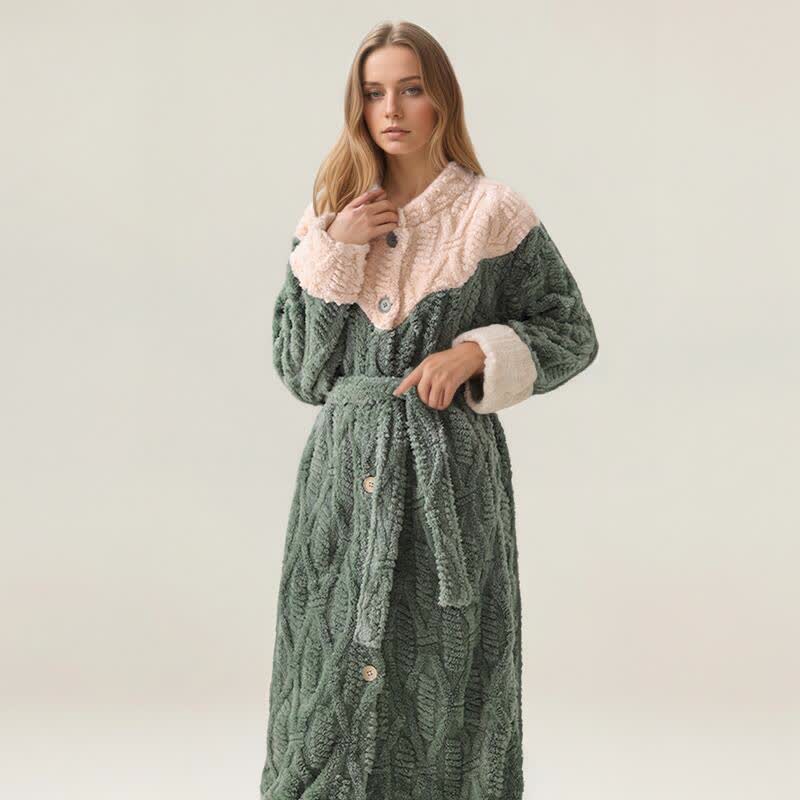 Farbblock-Bademantel-Set mit Rundhalsausschnitt und Plüschbezug - image 2