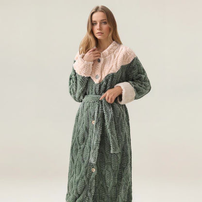 Farbblock-Bademantel-Set mit Rundhalsausschnitt und Plüschbezug - image 2