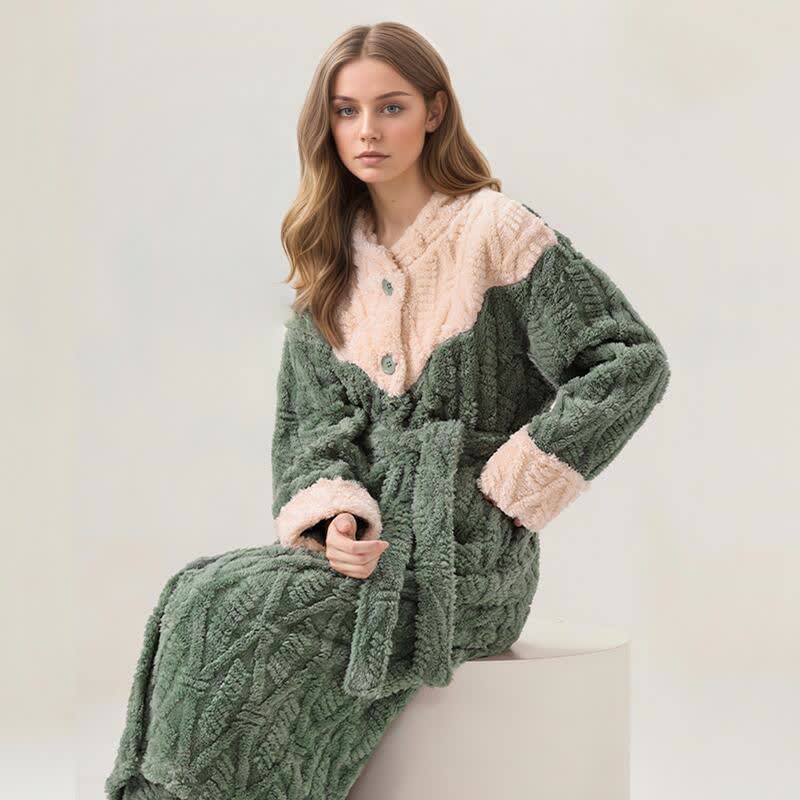 Farbblock-Bademantel-Set mit Rundhalsausschnitt und Plüschbezug - image 3