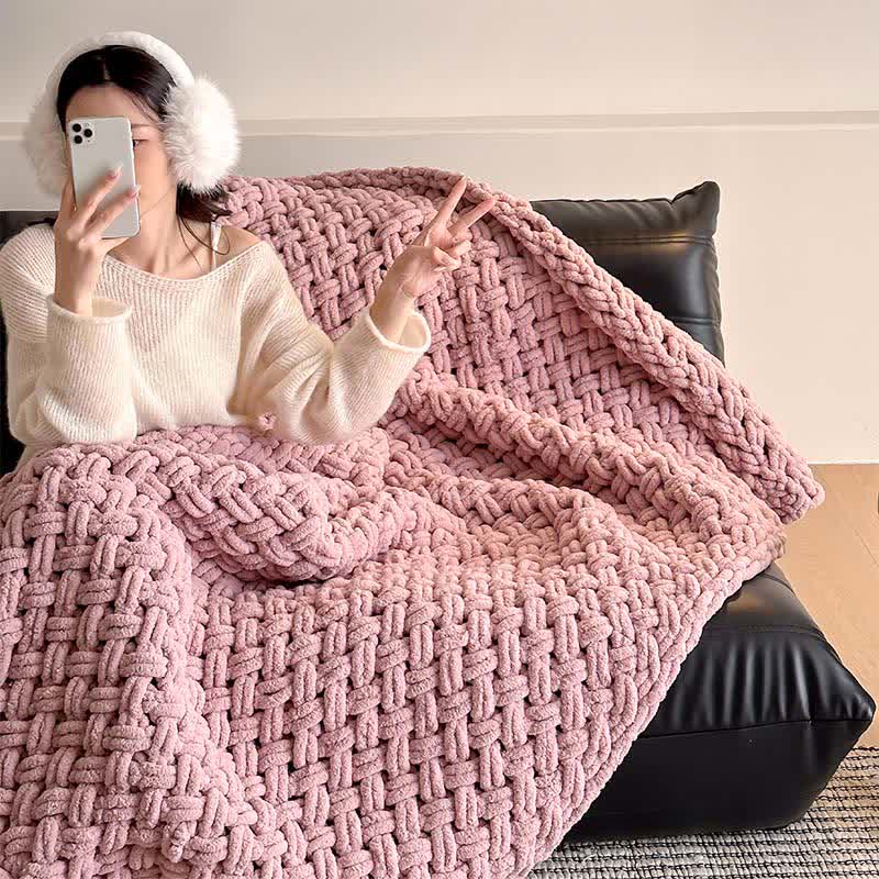 Grobstrick-Handwebdecke - Rosa - 130cm x 170cm - image 6