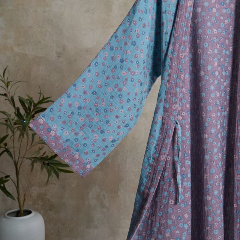 Rustikaler Kimono-Bademantel aus Baumwolle mit floralem Jacquardmuster - image 2
