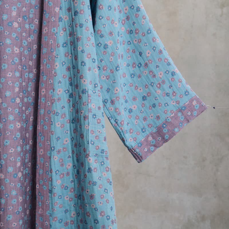 Rustikaler Kimono-Bademantel aus Baumwolle mit floralem Jacquardmuster - image 4