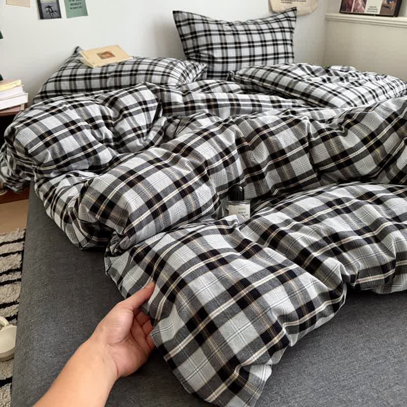 Klassisches kariertes Baumwoll-Bettwäscheset - image 5